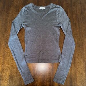Michael Stars Long Sleeve Shirt Metallic Knit Silver Shine Oxide Top Size Small